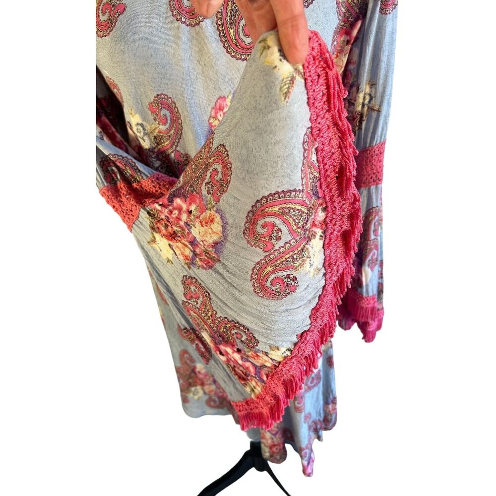 Velzera Women's 3XL Floral Paisley Tunic Dress With Lace & Fringe Long Cowgirl - Picture 4 of 6
